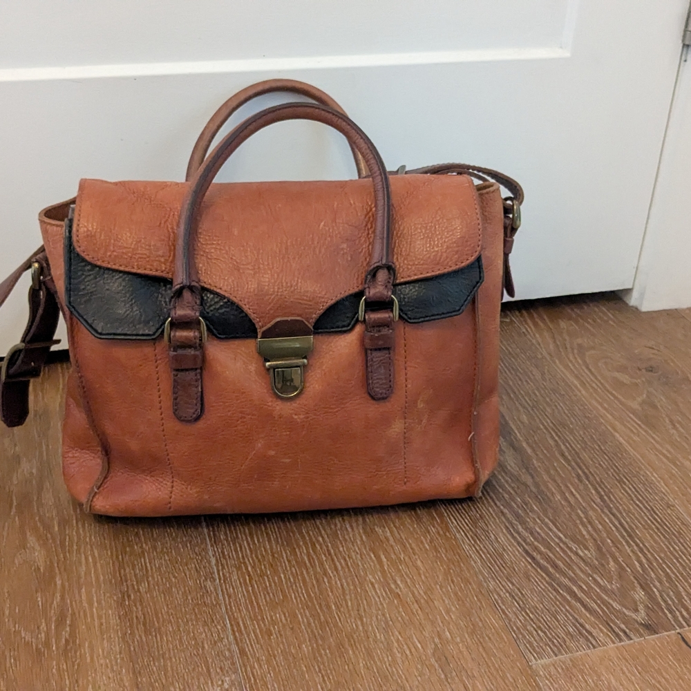 Madewell Brown and Black Leather Crossbody Satchel Bag